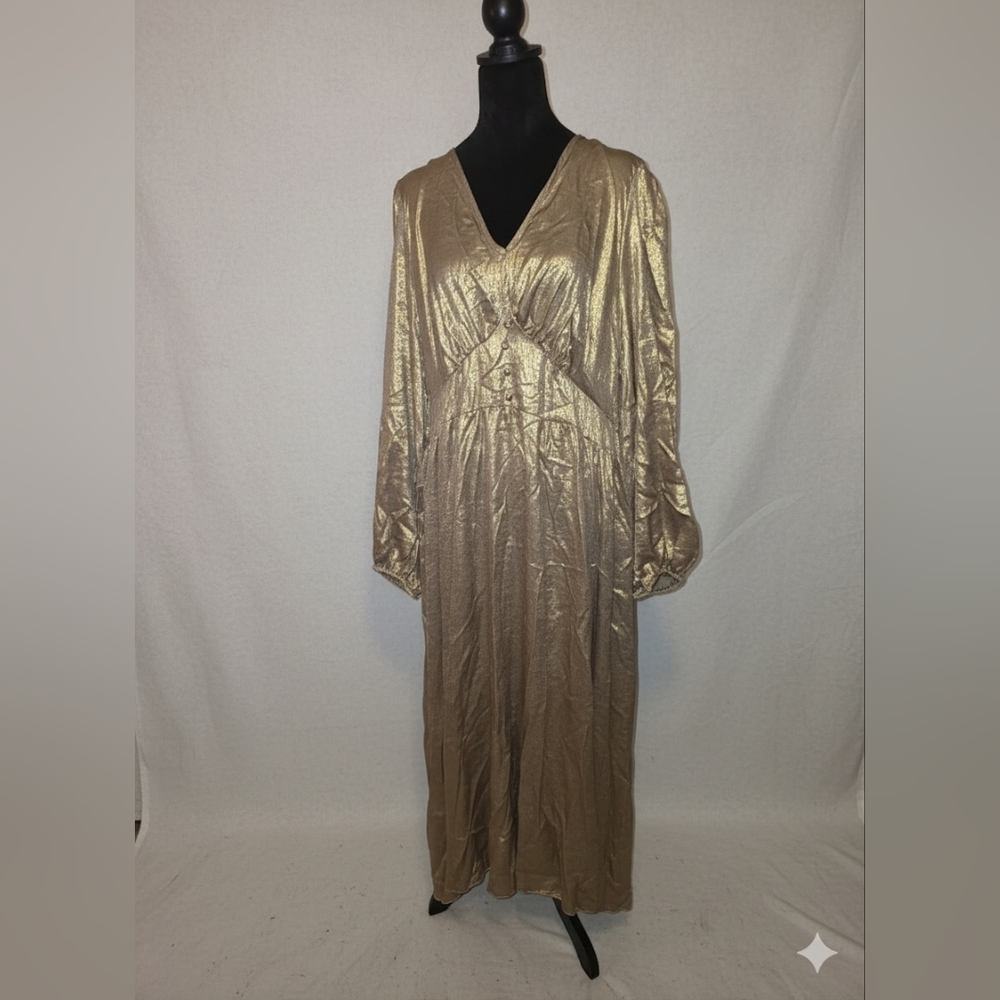 4 For $20 Party Dress SHEIN Metallic Gold Long Sleeve Dress Never Worn P2P 23 4x